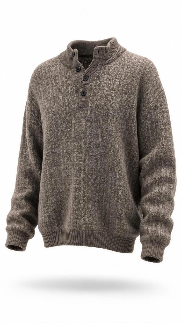 NWT Tasso Elba Sweater Mens 2XL Brown Textured Knit 3-Button Mock Neck